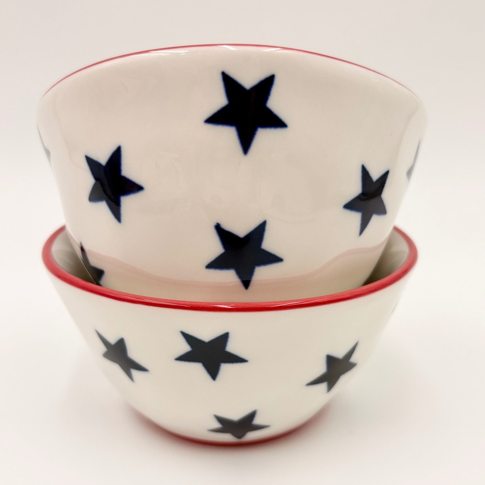 Yedi Houseware Patriotic Star Ceramic Bowls Set of 2 Red White Navy Blue  July 4